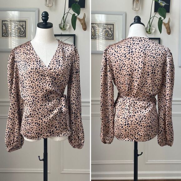 NWT Dress Forum Work To Weekend Leopard Satin Wrap Skirt Blouse M - Picture 2 of 11